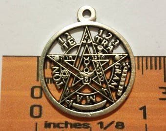 6 pcs Tetragrammaton Pentagram Charm Pendant 23mm Antique Silver Lead Free Pewter. SLR0362.