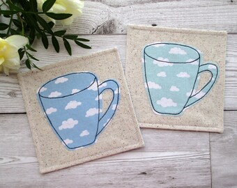 Fabric Coasters, Mug Coasters, Housewarming Gift, Textile Coasters, Coffee Coasters, Cloud Fabric, Kitchen Decor, Table Decor, Small Gift
