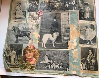 Antique Cloth Scrapbook Page with Images on Both Sides