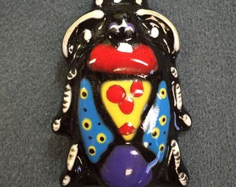 Big Colorful Handmade Ceramic Insect Bug Brooch. Free shipping