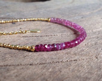 Pink Tourmaline Bracelet Gold Vermeil Womens Bracelet Gemstone Dainty Ombre Pink
