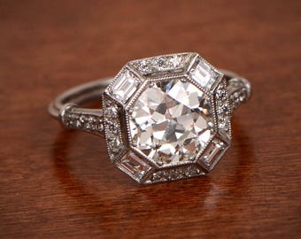 Estate Engagement Ring - 2.23ct Old European Cut Diamond in Platinum Setting - Estate Engagement Ring