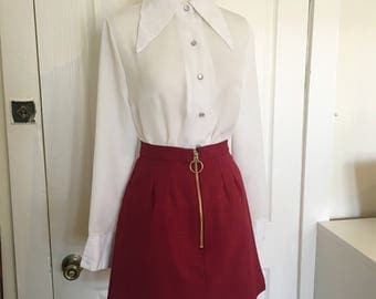 CLOSET MOD Burgandy A-line mini skirt Gold Zip Front