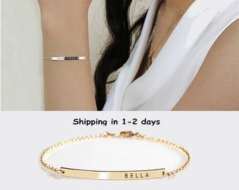 Mom bracelet with names Kids bracelet Mothers Rose Gold bar bracelet Silver Custom engraved bracelet Monogram Mothers day gift Bridesmaids