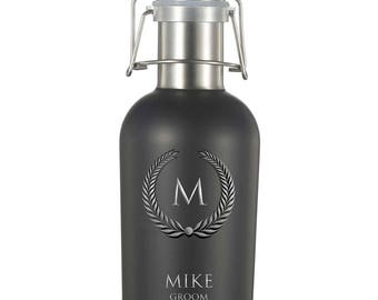Personalized Beer Growler, Stainless Steel Black Matte 32 oz Beer Growler, Groomsmen Gifts, Birthday Gift, Anniversary Gift • VAC390BK