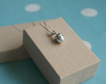 Acorn Necklace - Sterling silver acorn necklace - Silver acorn pendant - Acorn charm necklace - Autumnal necklace