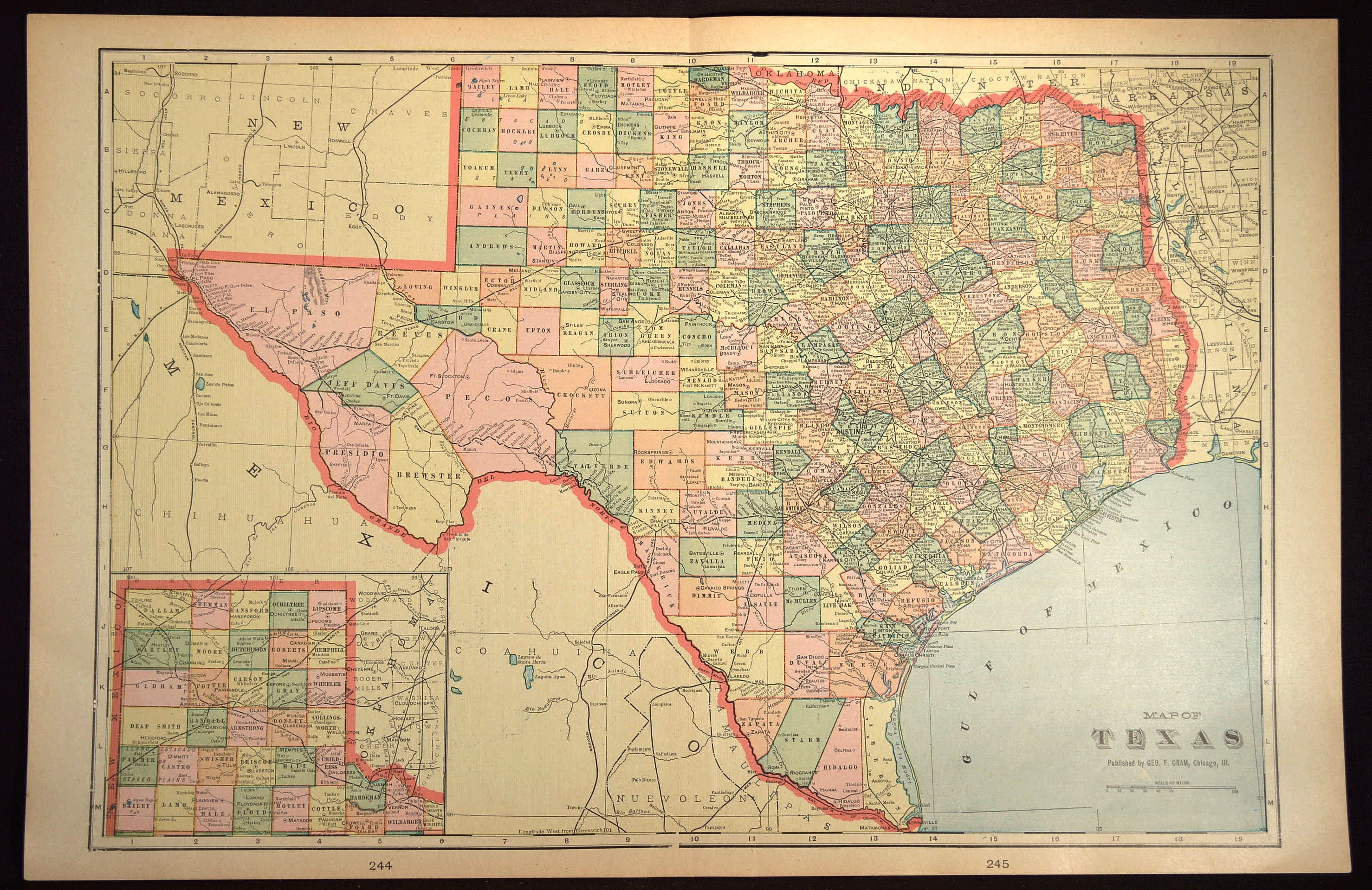 Texas Map Texas Antique LARGE Early 1900s Original