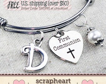 FIRST COMMUNION Gift, Girls First Communion, Religious Jewelry, Confirmation Gift for Girl, Personalized First Communion Charm Bracelet