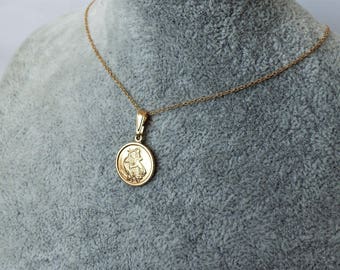 18ct Gold over Sterling Silver St Christopher Pendant Necklace.
