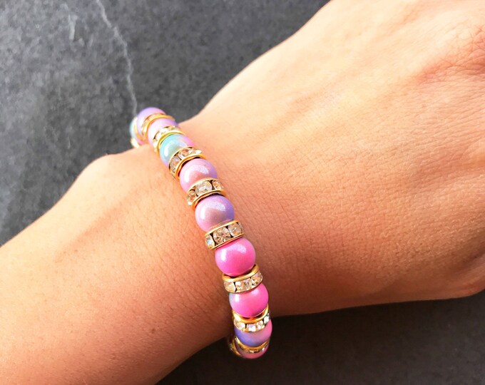 Iris pink bracelet, blue pink bracelet, multitone pink bracelet, stretching pink bracelet, blue pink bracelet, Colorful pink bracelet