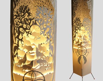 Wolf Lamp Floor Lamp Standing Lamp Lampshade Paper Lamp Bedroom Lighting Decor Livingroom Lights Dream catcher Lamp Forest Lamp Tall Lamp