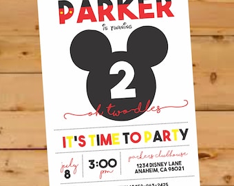 Mickey Mouse Birthday Invite, Mickey Mouse Invitation, Mickey Mouse Party, Mickey Mouse Clubhouse, Second Birthday invite, oh toodles invite