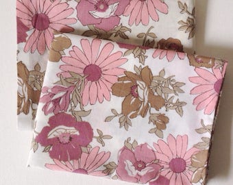 Vintage pillowcase set with a pink floral print, cotton 1960's pillowcases