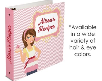 Bridal shower recipe book, personalized recipe binder, bridal shower gift, baking gifts, housewarming - light skin/pink & white apron