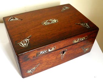 Antique Mahogany with Mother of Pearl Inlay Trinket or Jewellery Box