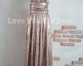 Bridesmaid Dress Infinity Dress Gold Sequin Floor Length Maxi Wrap Convertible Dress Wedding Dress