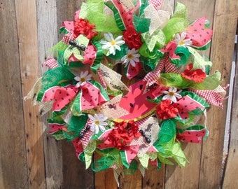 deco mesh watermelon, summer, picnic wreath