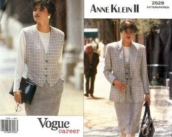 Vogue 2529 Just Right Jacket, Vest and Skirt / 1990 SZ6-10 UNCUT