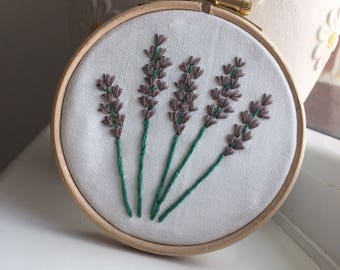 Lavender floral embroidery hoop Art 4"