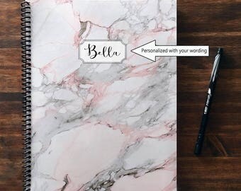 Marble notebook, personalized journal, marble journal, monogram notebook, spiral notebook, note books, english teacher gift, bullet journal