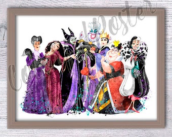 Disney Villains art print Villains Queen illustration Disney Evil Queens poster Disney wall decor Home decoration Kids room wall art V325