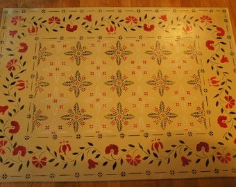 Hand painted and stenciled historic Floorcloth design