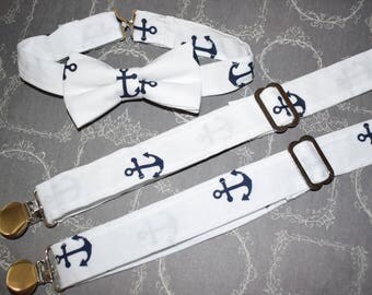 Anchor Suspender and Bow tie, Boy Suspenders and Bow ties, Suspenders and Bow ties for Baby boys, Kids, Toddler and Men, Gift