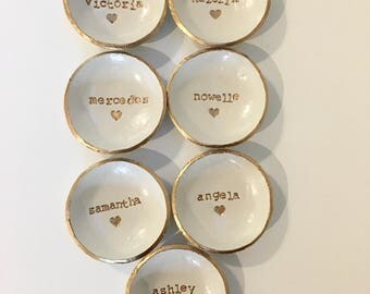 Bridesmaid set of 7, Bridesmaid gift, Ring Dish Set, Gold Ring Dish, Ring Holder, Personalized Dish, Jewlery Holder, Clay R