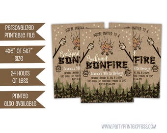 Printable Bonfire Birthday Invitation - Bonfire Invitations - Bonfire Party Invite - Rugged Bonfire Birthday - Camping Party Invitation
