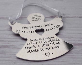 Someone We Love Is In Heaven Christmas Memorial Tree Hanging Angel Ornament, Personalised In Loving Memory Of Keepsake Bauble Decoration