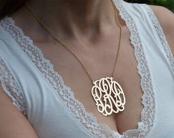 Gold monogram necklaces, 0.5-2 inches,10k solid gold monogram, White gold monogram, Initial monogram pendant.