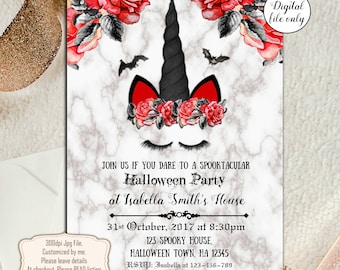 Digital Halloween Gothic Unicorn Party Invitations - Digital Halloween Invite, Party Invitations, Spooky Halloween,Birthday Invitation,