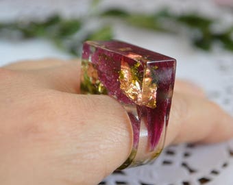 organic jewelry resin ring terrarium ring flower ring statement ring nature ring fantasy jewelry organic jewelry woodland flower jewelry eco