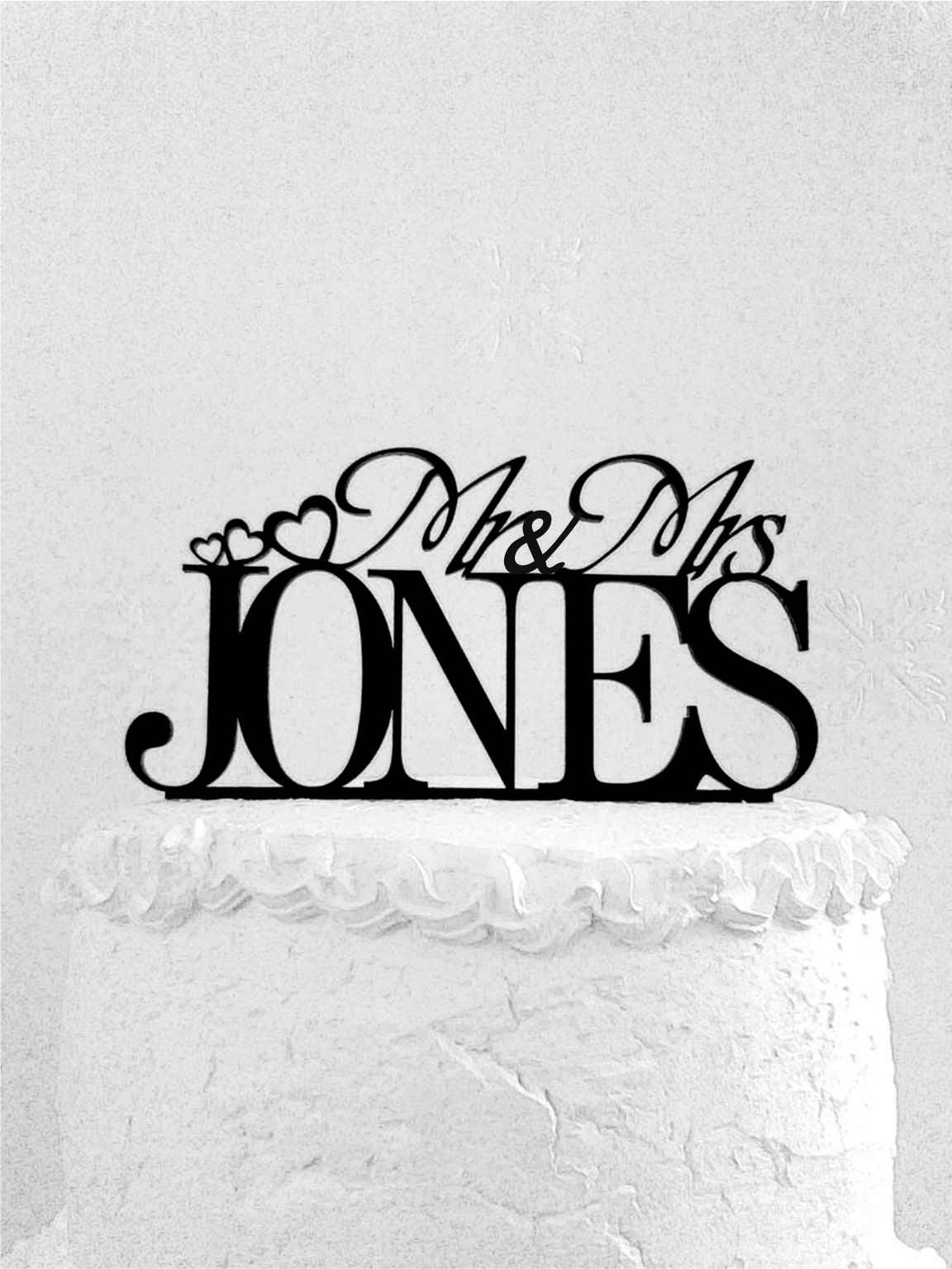 Mr and Mrs Jones Wedding Cake Topper Personalized with Last