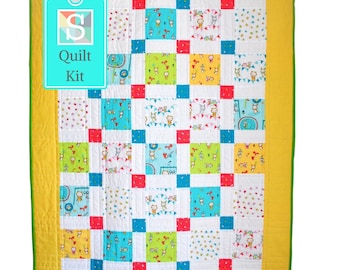 Novelty Nine Patch Baby Quilt Kit - Handmade Quilt, Easy Quilt, Quilt Project, Charm Square Quilt