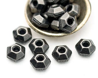 5mm Black Heishi Beads, Faceted Heishi Beads, Heishi Spacer, Small Hexagon Beads, Black Spacer Beads, Made in the USA, 20Pcs – TB3B