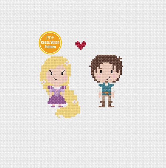 Rapunzel and Flynn Cross stitch Disney Tangled Cross stitch