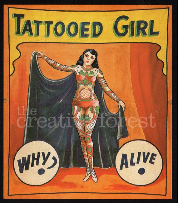 Tattooed Girl Vintage Freak Show Poster Rolled Canvas Giclee