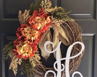 Fall Wreath - Fall Front Door Wreath - Fall Monogram Wreath - Fall Door Wreath - Fall Wreath with Monogram - Initial Wreath - Fall Decor