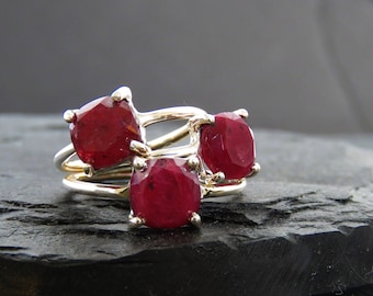 Plum Ruby Ring, raw ruby ring, natural ruby ring, genuine dark ruby ring, square ruby ring, ruby and silver, anniversary gift
