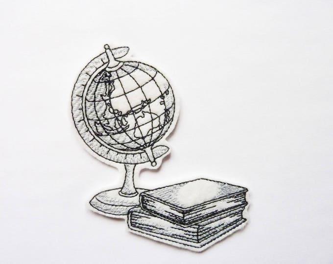 Embroidery of a world globe and books badge patch embroidered patch