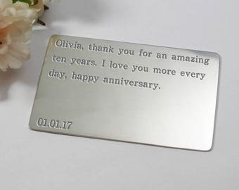 Custom engraved tin anniversary gift, custom tin gift for him, husband tin anniversary, 10 year tin gift, tin keepsake anniversary gift card
