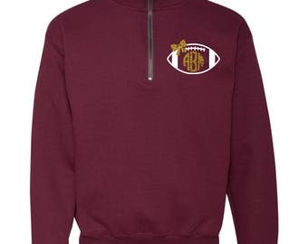 Football Glitter Monogrammed Quarter Zip Pullover Sweatshirt (Unisex)