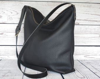 Black leather bag, shoulder bag, black handbag, leather purse, crossbody bag