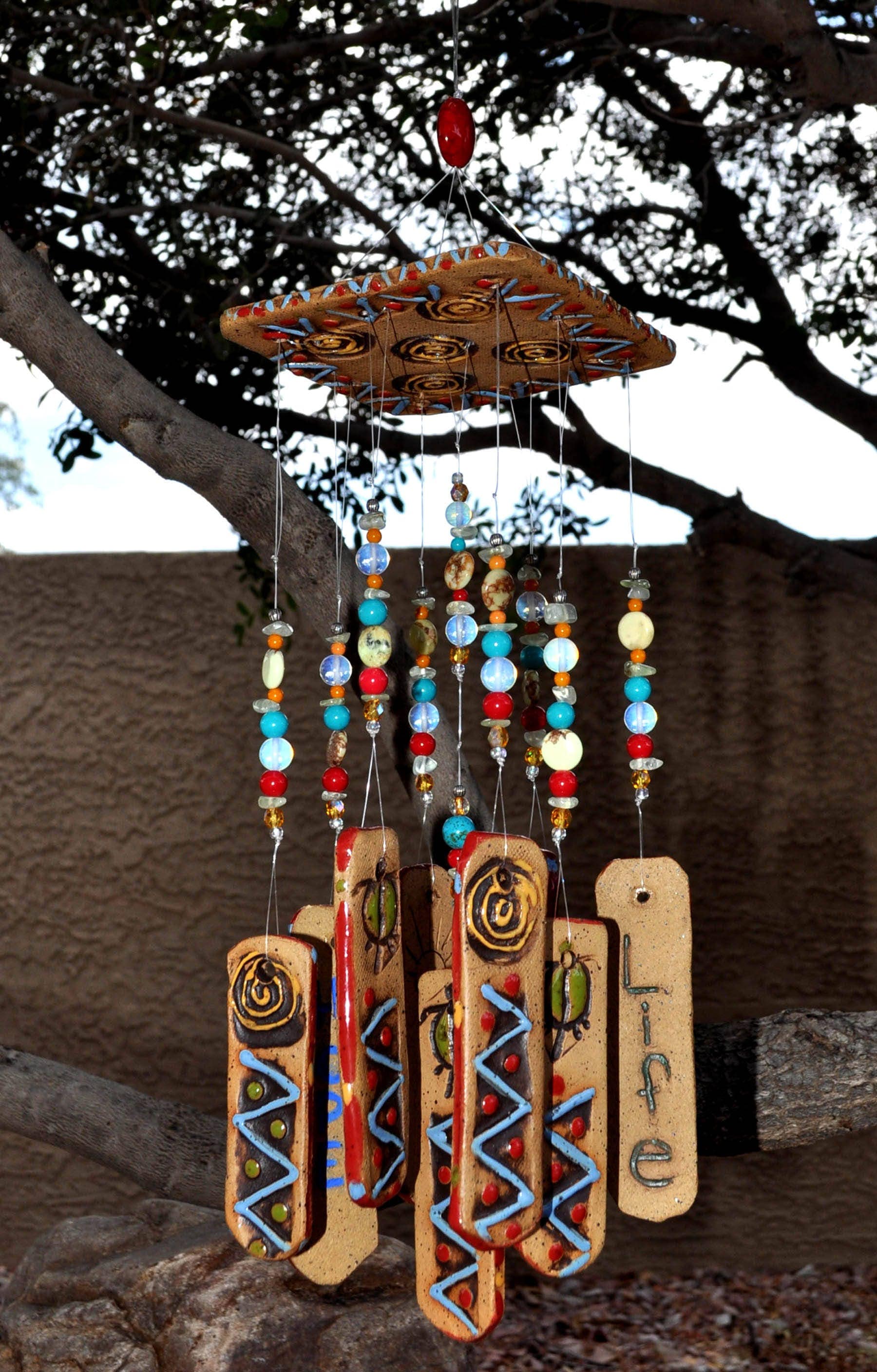 Handmade Ceramic Wind Chime Southwest Rustic Sun