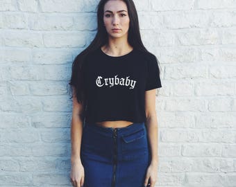 Crybaby CROP TOP - t shirt Girls Graphic Print Tee Womens hipster punk goth swag kawaii music Slogan t-shirt #ootd S M L X L