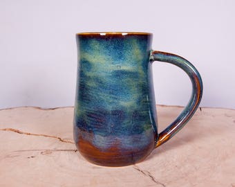 Forest Green Handmade Coffee Pottery Mug, Large Handmade mug