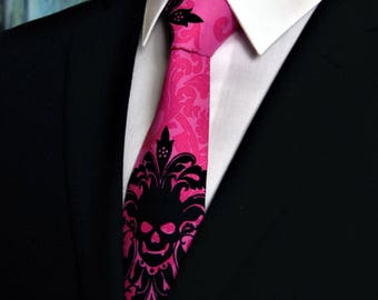 Skull Necktie, Skull Tie, Pink Skull Necktie, Pink Skull Tie, Black Skull Necktie, Black Skull Tie, Mens Necktie, Mens Tie, Gothic, Goth, To