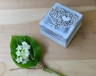 heart wedding ring box, wood jewelry box, engagement proposal ring box, rustic lace wedding, ring holder bearer box, personalised box
