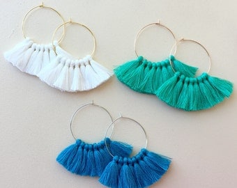 Pick Color(s)/ Lightweight/ Mini Tassel/ 1.75 inch Hoop/ Gold Hoop/ Rose Gold Hoop/ Silver Hoop/ Tassel Earring/ Hoop Earring